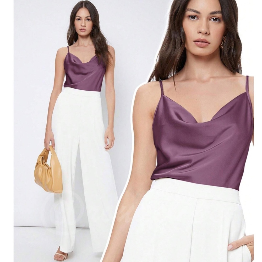 Mauve Purple Glamorous Cowl Neck Spaghetti Straps Camisole Top